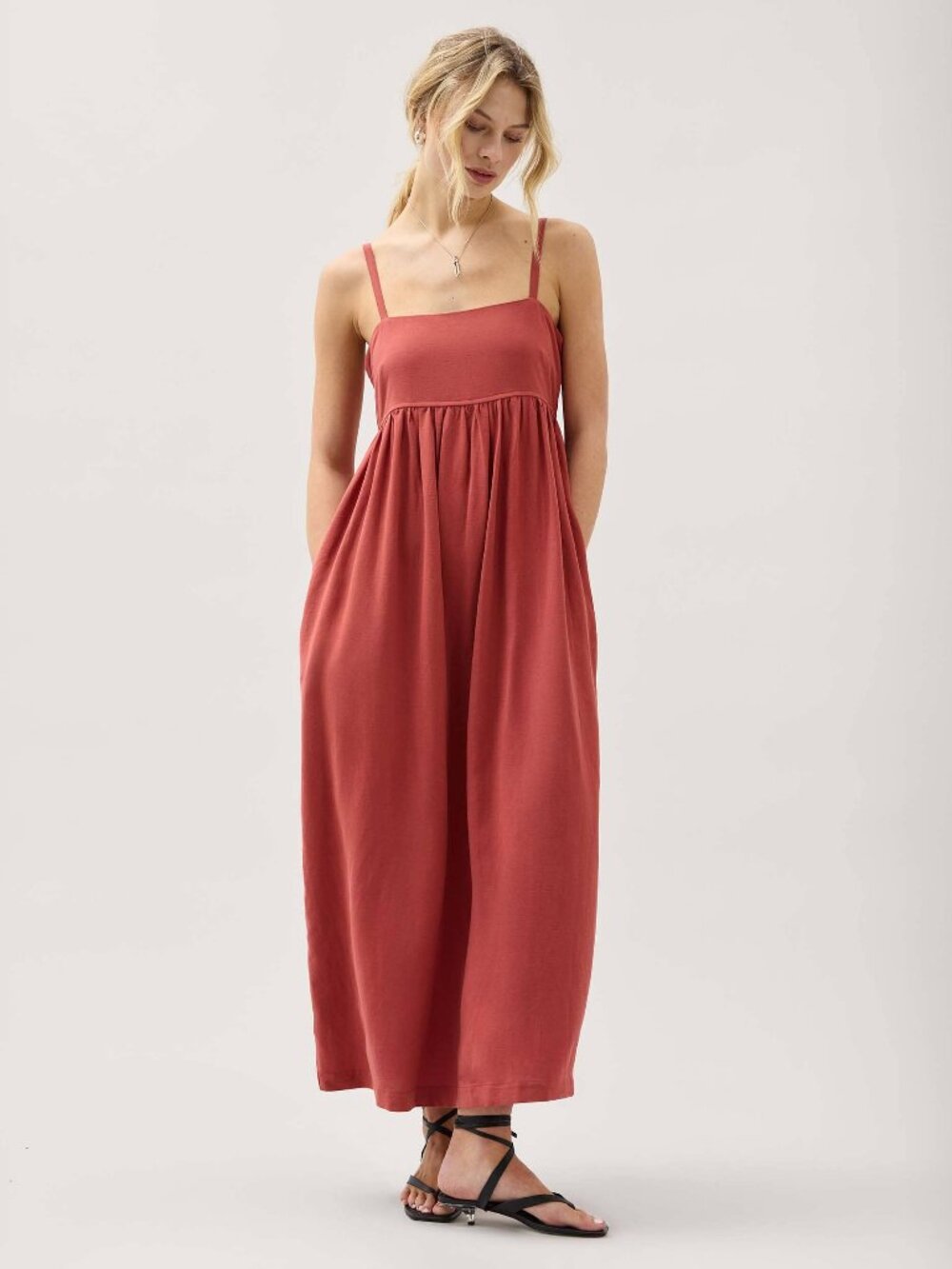 Andie Womens Linen Maxi Dress - Rayon Linen Woven - Marsala Size LMARSALA / L